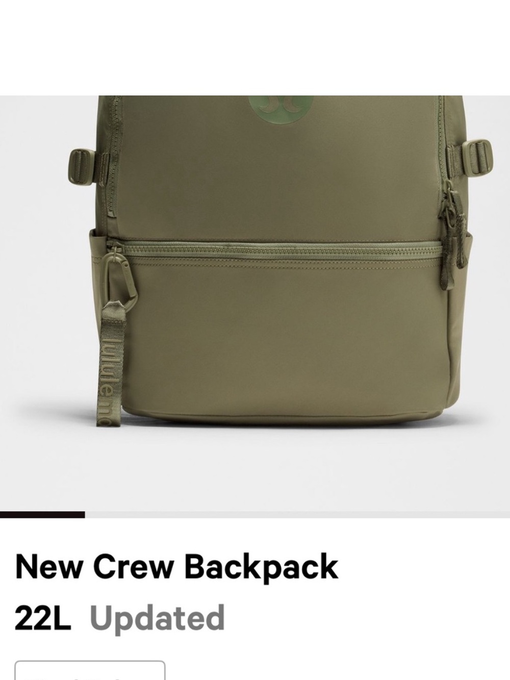 Lululemon New Crew Backpack 22L in Colour Bay Leaf (Olive Green) new with tags - Picture 3 of 16